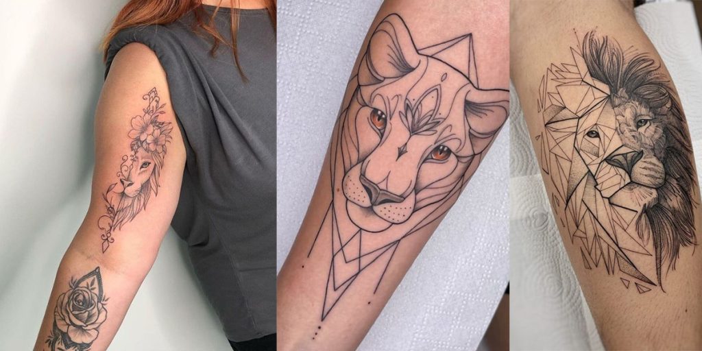 tatouage lion géométrique